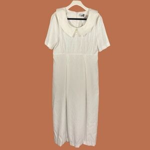 Vintage 1980s Women’s White Peter Pan Collar Textured Pattern Maxi Dress Size 16